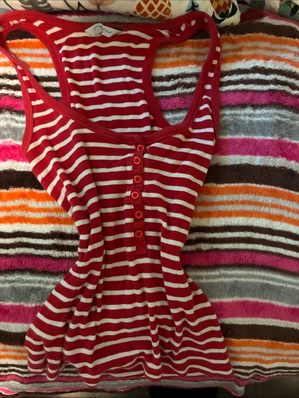 New Look Red and White Striped Ribbed Tank Top